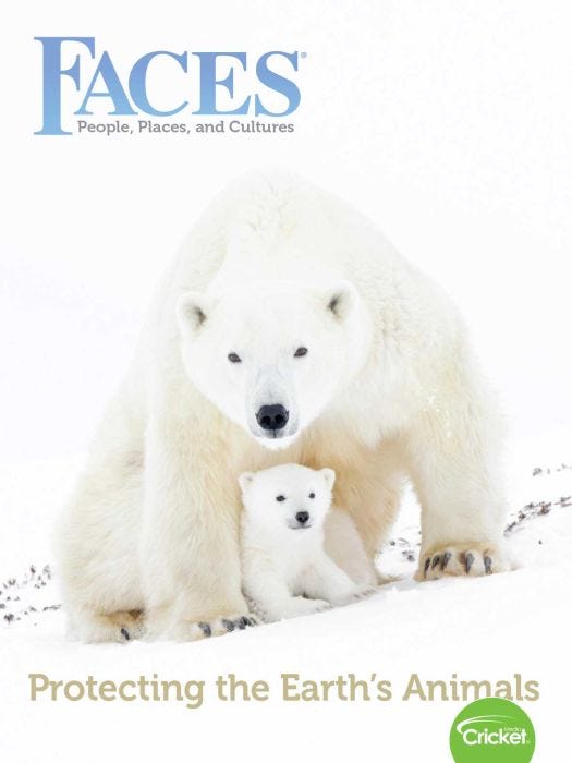 FACES Magazine February 2019: Protecting the Earth's Animals for Kids 9-14