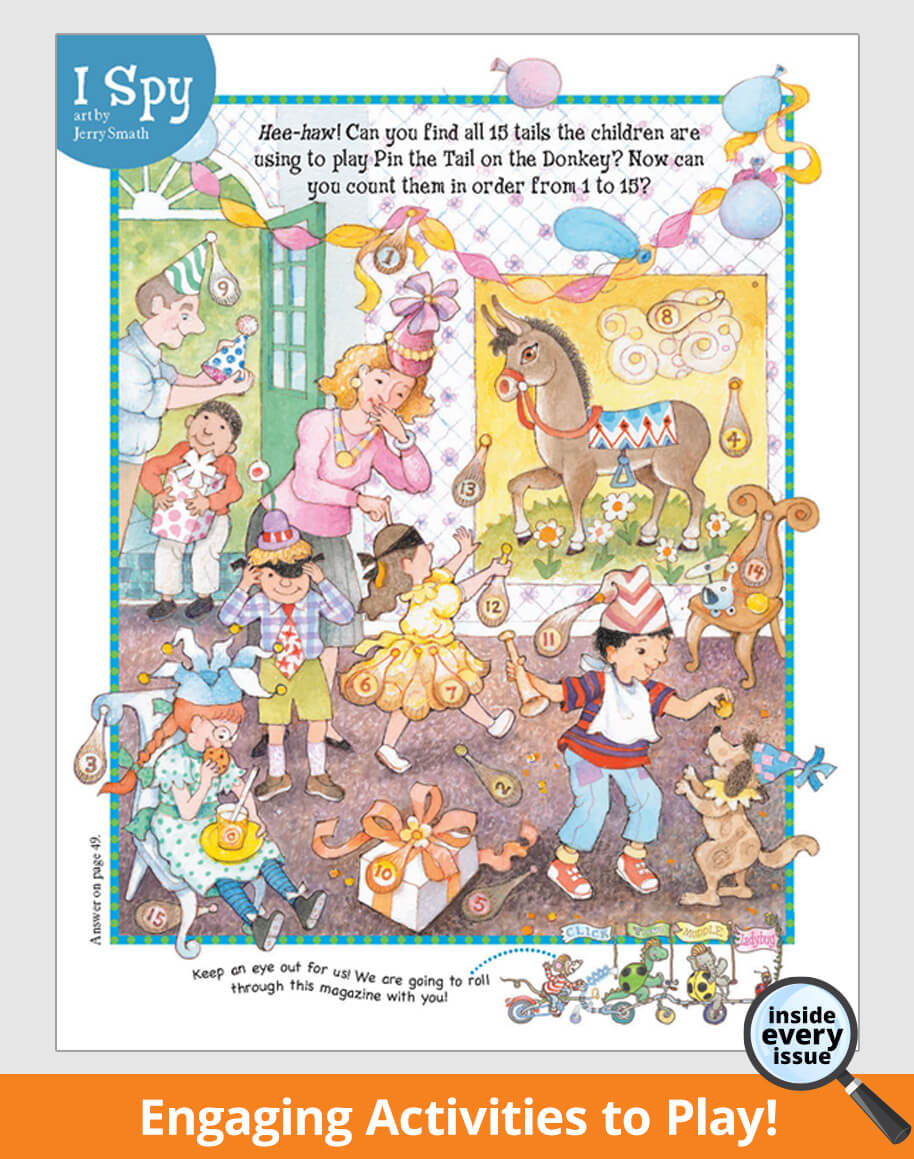 A 'Pin the Tail on the Donkey' game illustration.